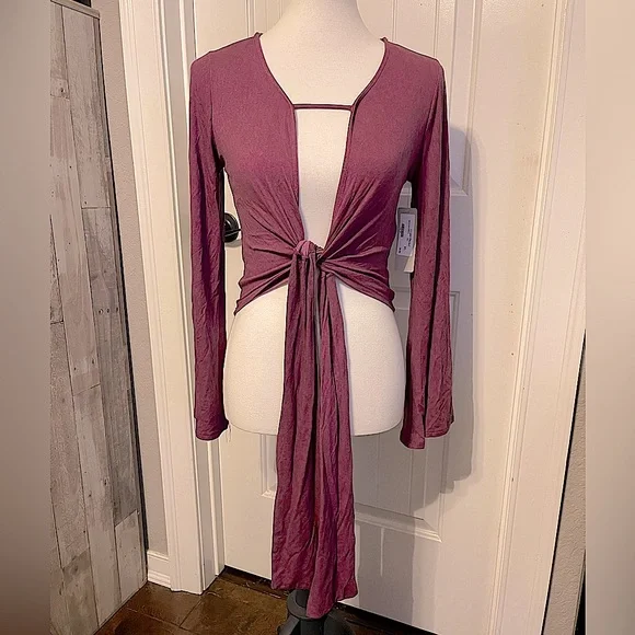 BRAND NEW Mauve long sleeve tie top with wide sleeves Womens M - Picture 1 of 3